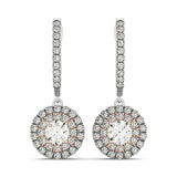 14k White And Rose Gold Drop Diamond Earrings with a Halo Design (3/4 cttw) - Premium Earrings - Just $3312.99! Shop now at Pulse Designer Fashion