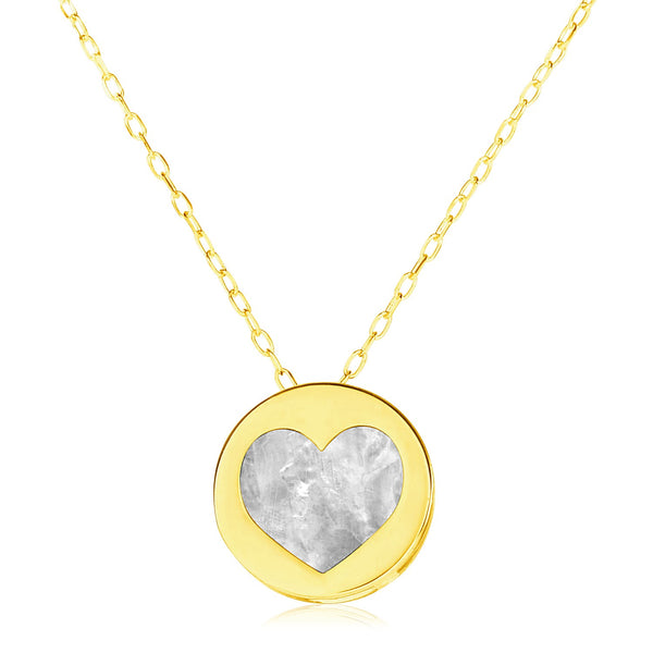 14k Yellow Gold Necklace with Heart in Mother of Pearl - Premium Necklaces - Just $406.99! Shop now at Pulse Designer Fashion