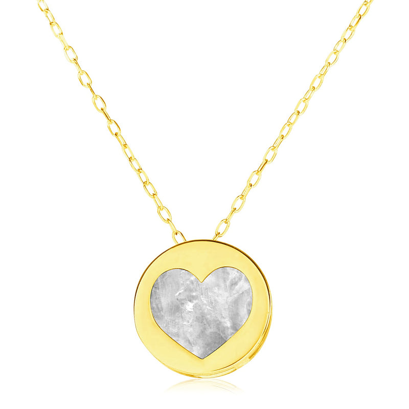 14k Yellow Gold Necklace with Heart in Mother of Pearl - Premium Necklaces - Just $406.99! Shop now at Pulse Designer Fashion