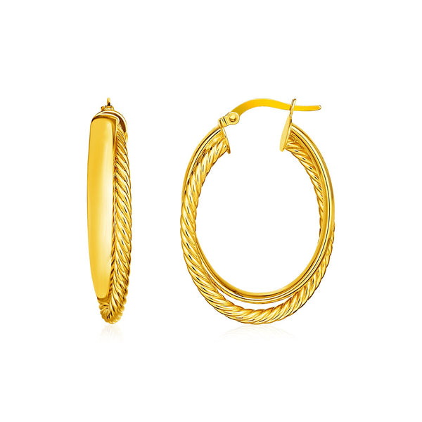 14k Yellow Gold Two Part Textured Twisted Oval Hoop Earrings - Premium Earrings - Just $584.99! Shop now at Pulse Designer Fashion