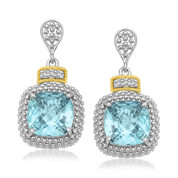 18k Yellow Gold & Sterling Silver Sky Blue Topaz & Diamond Earrings (.05cttw) - Premium Earrings - Just $444.99! Shop now at Pulse Designer Fashion