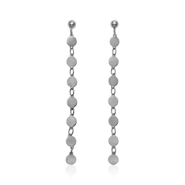 14k White Gold Post Dangle Earrings with Polished Circles - Premium Earrings - Just $263.99! Shop now at Pulse Designer Fashion