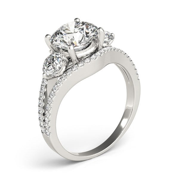 14k White Gold 3 Stone Split Pave Shank Diamond Engagement Ring (2 3/4 cttw) - Premium Rings - Just $37696.99! Shop now at Pulse Designer Fashion