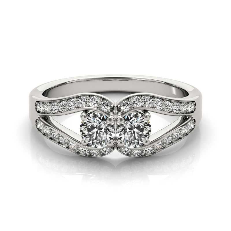 Two Stone Split Shank Design Diamond Ring in 14k White Gold (3/4 cttw) - Premium Rings - Just $4163.99! Shop now at Pulse Designer Fashion