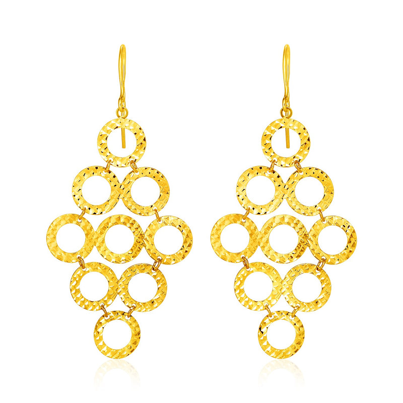 14k Yellow Gold Earrings with Textured Open Circle Motifs - Premium Earrings - Just $337.99! Shop now at Pulse Designer Fashion