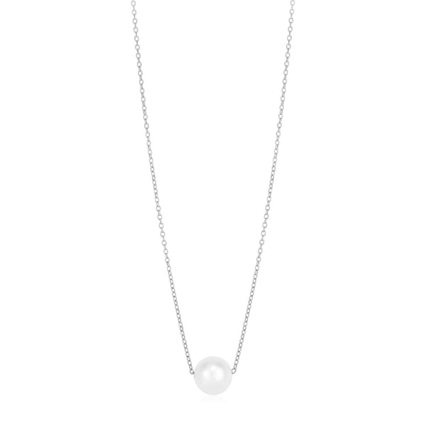 14k White Gold Pearl Solitaire Necklace - Premium Necklaces - Just $372.99! Shop now at Pulse Designer Fashion