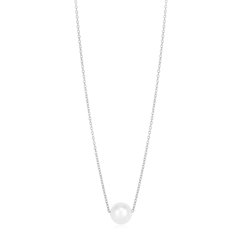 14k White Gold Pearl Solitaire Necklace - Premium Necklaces - Just $372.99! Shop now at Pulse Designer Fashion