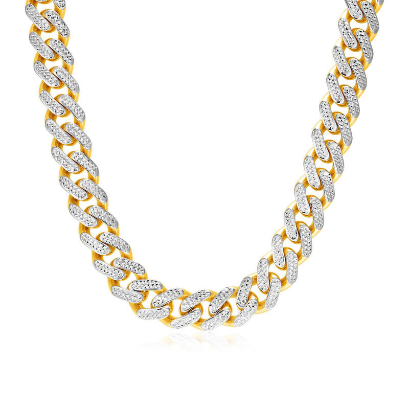 14k Two Tone Gold Miami Cuban Chain Necklace with White Pave - Premium Necklaces - Just $8935.99! Shop now at Pulse Designer Fashion