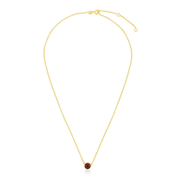 14k Yellow Gold 17 inch Necklace with Round Garnet - Premium Necklaces - Just $420.99! Shop now at Pulse Designer Fashion