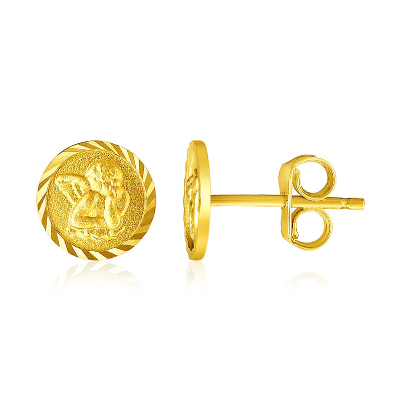 14k Yellow Gold Round Angel Post Earrings - Premium Earrings - Just $253.99! Shop now at Pulse Designer Fashion