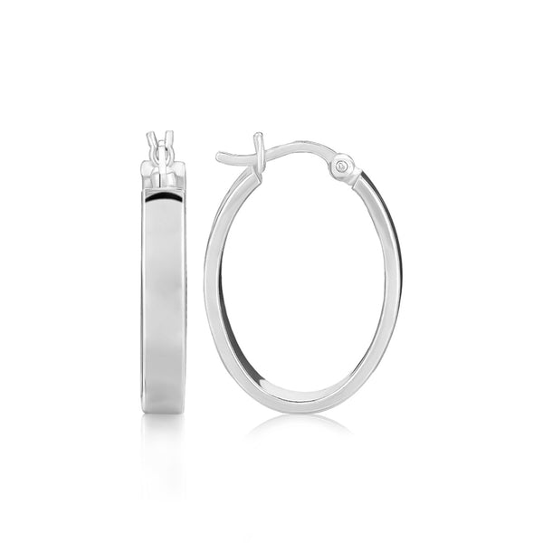 Sterling Silver Flat Style Oval Hoop Earrings with Rhodium Plating - Premium Earrings - Just $34.99! Shop now at Pulse Designer Fashion