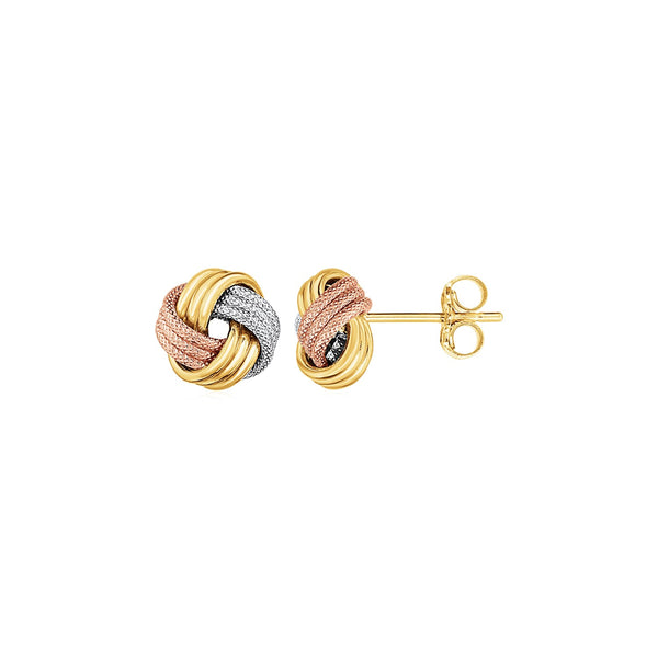 Love Knot Post Earrings in 14k Tri Color Gold - Premium Earrings - Just $279.99! Shop now at Pulse Designer Fashion