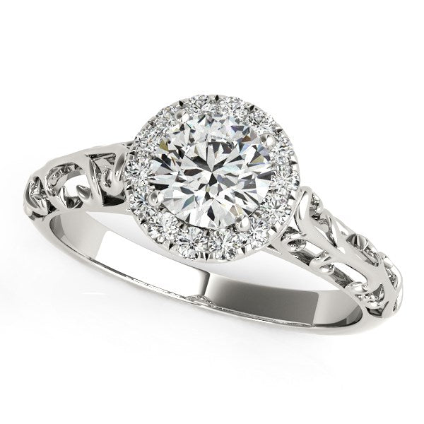 14k White Gold Halo Antique Style Round Diamond Engagement Ring (5/8 cttw) - Premium Rings - Just $3825.99! Shop now at Pulse Designer Fashion