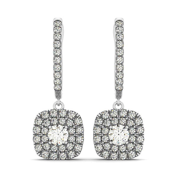 14k White Gold Double Halo Cushion Outer Shaped Diamond  Earrings (3/4 cttw) - Premium Earrings - Just $3415.99! Shop now at Pulse Designer Fashion