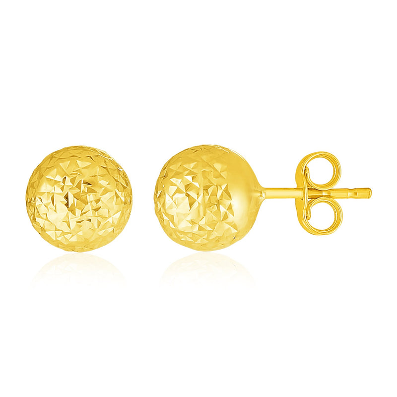 14k Yellow Gold Ball Earrings with Crystal Cut Texture - Premium Earrings - Just $169.99! Shop now at Pulse Designer Fashion