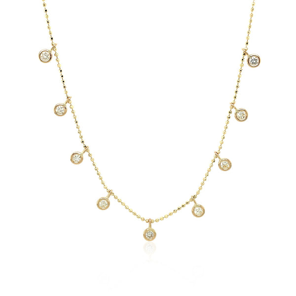 14k Yellow Gold Necklace with Round Diamond Charms - Premium Necklaces - Just $1959.99! Shop now at Pulse Designer Fashion