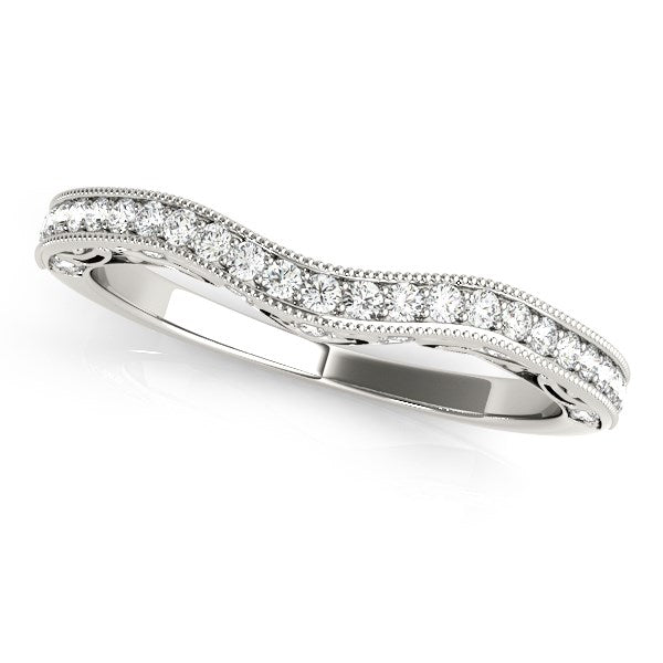 14k White Gold Milgrained Pave Set Curved Diamond Wedding Band (1/5 cttw) - Premium Rings - Just $1485.99! Shop now at Pulse Designer Fashion