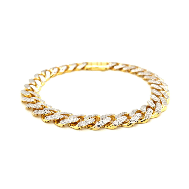 14k Two Tone Gold 8 1/4 inch Curb Chain Bracelet with White Pave - Premium Bracelets - Just $2095.99! Shop now at Pulse Designer Fashion