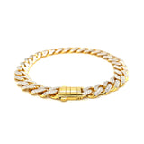 14k Two Tone Gold 8 1/4 inch Curb Chain Bracelet with White Pave - Premium Bracelets - Just $2095.99! Shop now at Pulse Designer Fashion