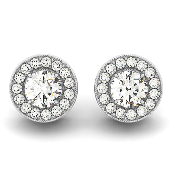 14k White Gold Round Diamond Halo Milgrain Border Earrings (3/4 cttw) - Premium Earrings - Just $2992.99! Shop now at Pulse Designer Fashion