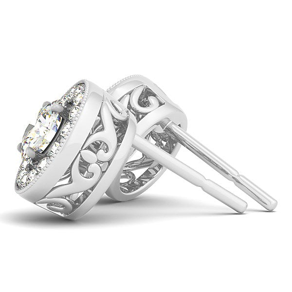 14k White Gold Round Diamond Halo Milgrain Border Earrings (3/4 cttw) - Premium Earrings - Just $2992.99! Shop now at Pulse Designer Fashion