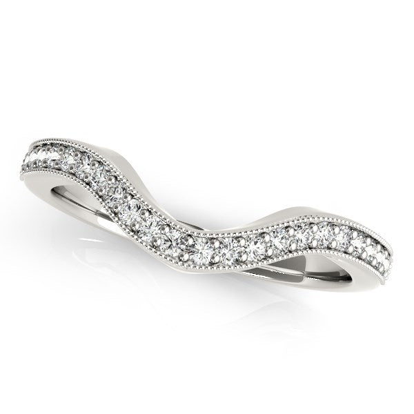 14k White Gold Milgrained Border Curved Diamond Wedding Band (1/5 cttw) - Premium Rings - Just $1427.99! Shop now at Pulse Designer Fashion