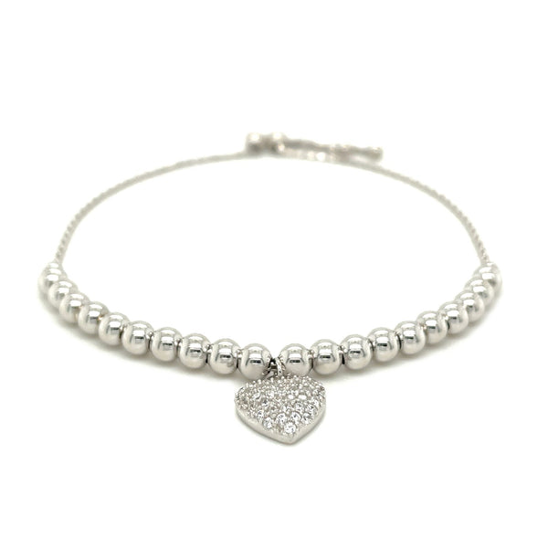 Adjustable Bead Bracelet with Round Charm and Cubic Zirconias in Sterling Silver - Premium Bracelets - Just $102.99! Shop now at Pulse Designer Fashion