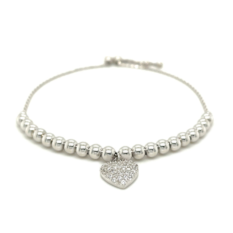 Adjustable Bead Bracelet with Round Charm and Cubic Zirconias in Sterling Silver - Premium Bracelets - Just $102.99! Shop now at Pulse Designer Fashion