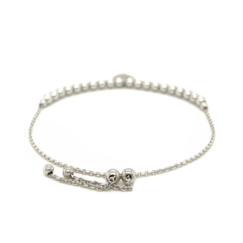 Adjustable Bead Bracelet with Round Charm and Cubic Zirconias in Sterling Silver - Premium Bracelets - Just $102.99! Shop now at Pulse Designer Fashion