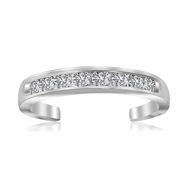 Sterling Silver Rhodium Finished Toe Ring with White Tone Cubic Zirconia Accents - Premium Toe Rings - Just $30.99! Shop now at Pulse Designer Fashion