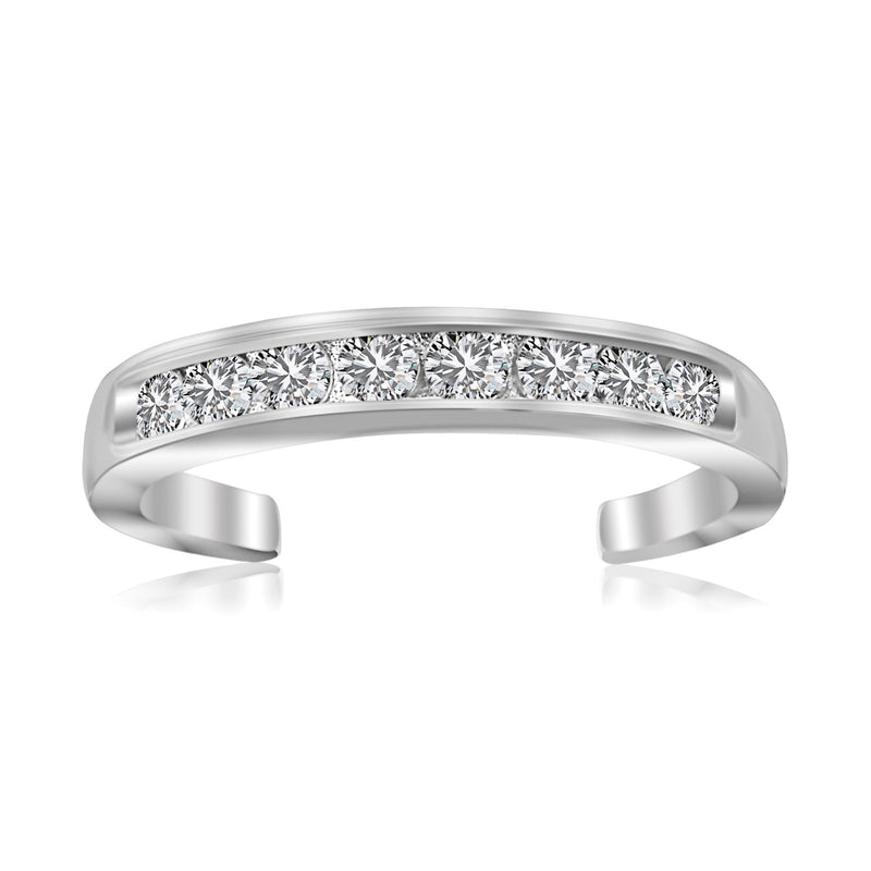 Sterling Silver Rhodium Finished Toe Ring with White Tone Cubic Zirconia Accents - Premium Toe Rings - Just $30.99! Shop now at Pulse Designer Fashion