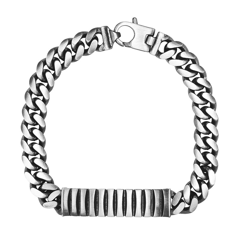 Sterling Silver Gunmetal Finish Cuban Link ID Style Bracelet - Premium Bracelets - Just $533.99! Shop now at Pulse Designer Fashion