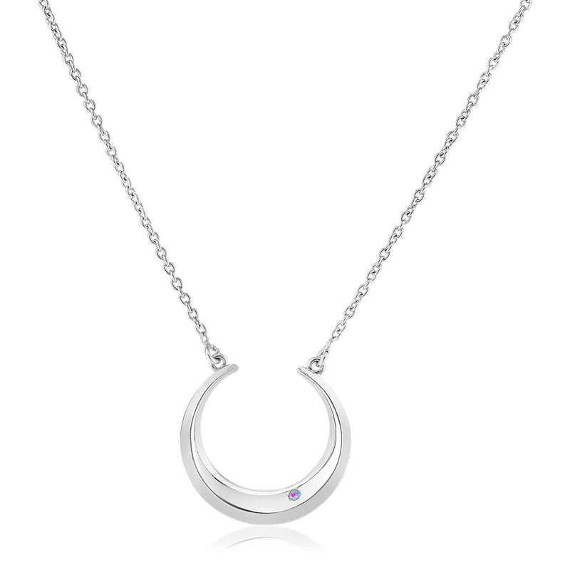 Sterling Silver 18 inch Moon Motif Necklace with Diamond - Premium Necklaces - Just $126.99! Shop now at Pulse Designer Fashion