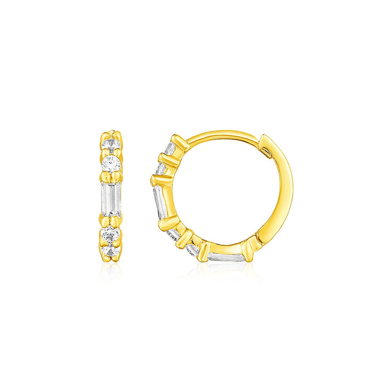 14k Yellow Gold Petite Hoop Earrings with Baguette Cubic Zirconias - Premium Earrings - Just $198.99! Shop now at Pulse Designer Fashion