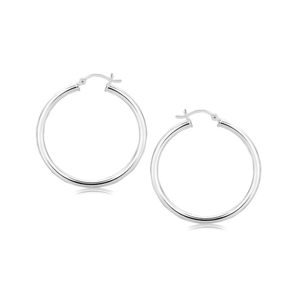 Sterling Silver Rhodium Plated Polished Motif Hoop Earrings (35mm) - Premium Earrings - Just $67.99! Shop now at Pulse Designer Fashion