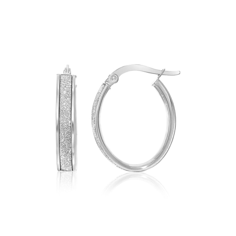 14k White Gold Glitter Center Oval Hoop Earrings - Premium Earrings - Just $430.99! Shop now at Pulse Designer Fashion