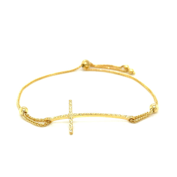 Adjustable Bracelet with Textured Cross in 14k Yellow Gold - Premium Bracelets - Just $544.99! Shop now at Pulse Designer Fashion