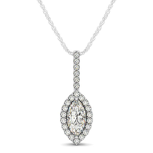 Marquis Shape Diamond Halo Pendant in 14k White Gold (2/3 cttw) - Premium Necklaces - Just $5700.99! Shop now at Pulse Designer Fashion