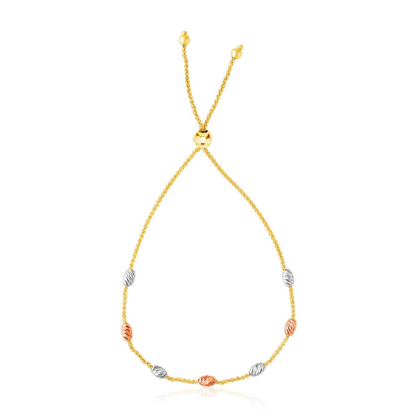 14k Tri-Color Gold Textured Oval Station Lariat Style Bracelet - Premium Bracelets - Just $427.99! Shop now at Pulse Designer Fashion