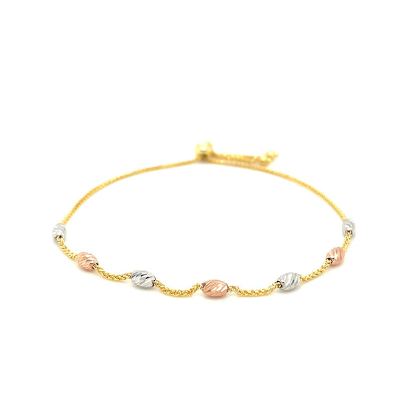 14k Tri-Color Gold Textured Oval Station Lariat Style Bracelet - Premium Bracelets - Just $427.99! Shop now at Pulse Designer Fashion