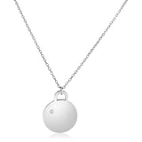 Sterling Silver 18 inch Necklace with Polished Disc with Diamond - Premium Necklaces - Just $159.99! Shop now at Pulse Designer Fashion