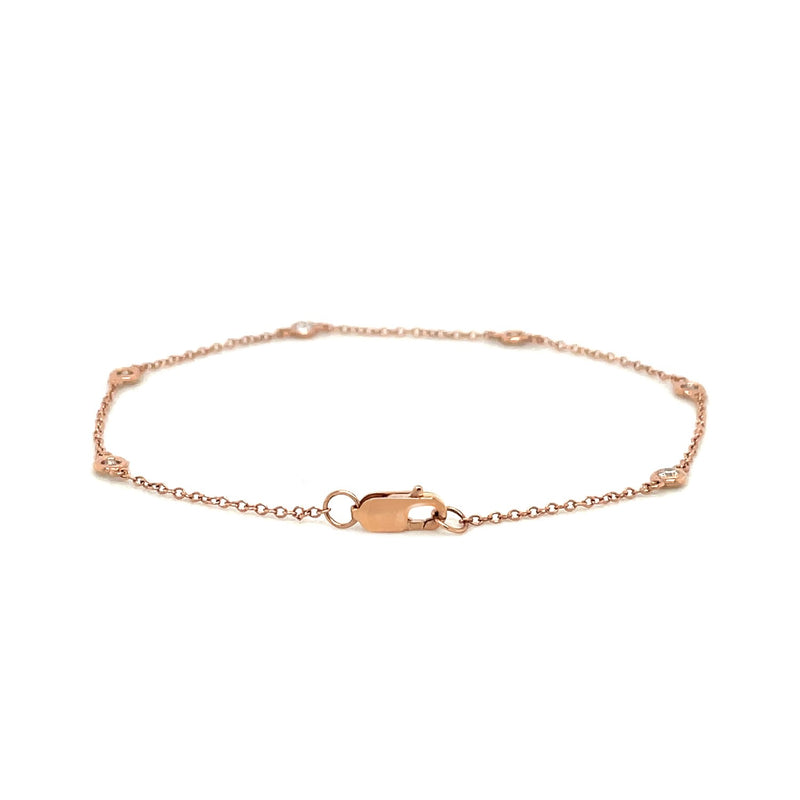 14k Rose Gold 7 inch Bracelet with Diamond Stations - Premium Bracelets - Just $1414.99! Shop now at Pulse Designer Fashion