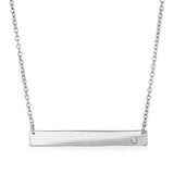 Sterling Silver Polished Bar Necklace with Cubic Zirconia - Premium Necklaces - Just $39.99! Shop now at Pulse Designer Fashion