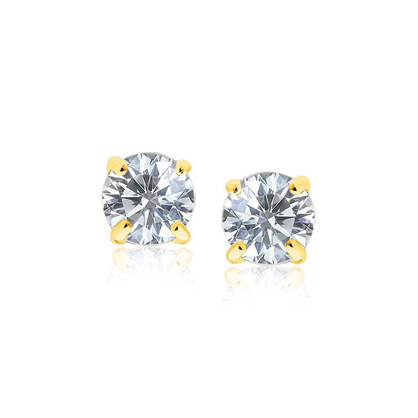 14k Yellow Gold Stud Earrings with White Hue Faceted Cubic Zirconia - Premium Earrings - Just $124.99! Shop now at Pulse Designer Fashion