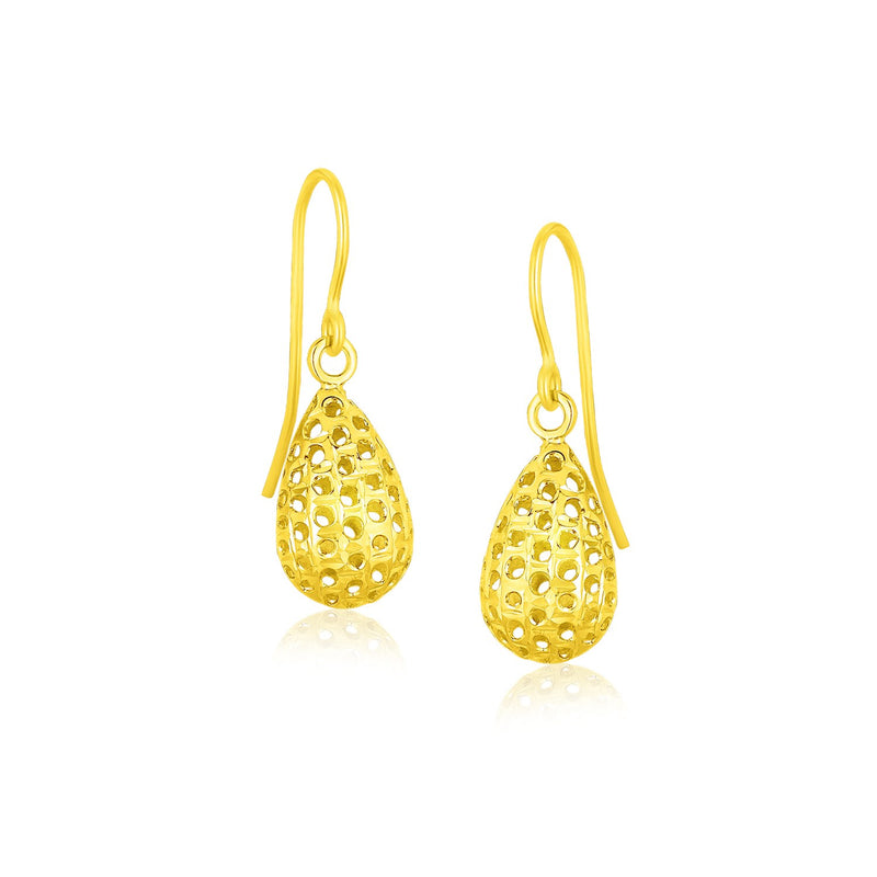 14k Yellow Gold Teardrop Drop Earrings with Honeycomb Texture - Premium Earrings - Just $210.99! Shop now at Pulse Designer Fashion