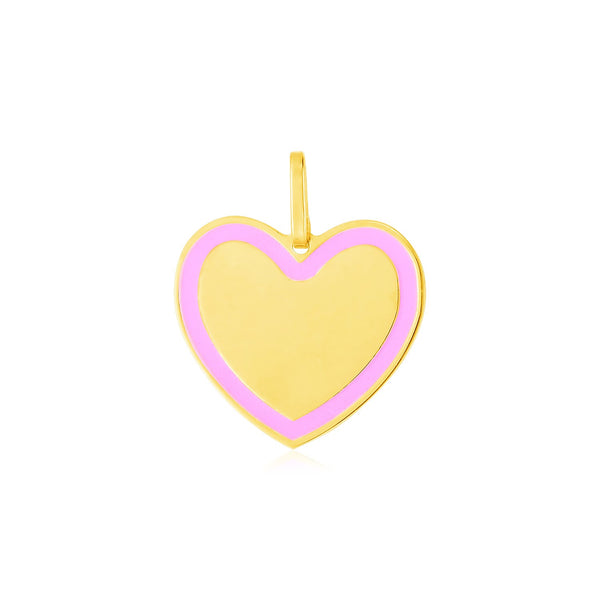 14k Yellow Gold and Pink Enamel Heart Pendant - Premium Pendants - Just $239.99! Shop now at Pulse Designer Fashion