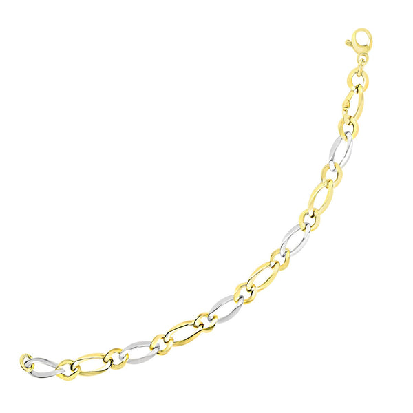 14k Two-Tone Gold Figaro Chain Bracelet with Long and Short Links - Premium Bracelets - Just $818.99! Shop now at Pulse Designer Fashion