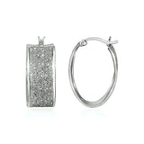 Glitter Textured Wide Oval Hoop Earrings in Sterling Silver - Premium Earrings - Just $78.99! Shop now at Pulse Designer Fashion