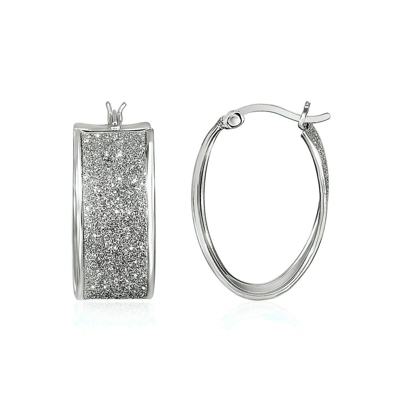 Glitter Textured Wide Oval Hoop Earrings in Sterling Silver - Premium Earrings - Just $78.99! Shop now at Pulse Designer Fashion