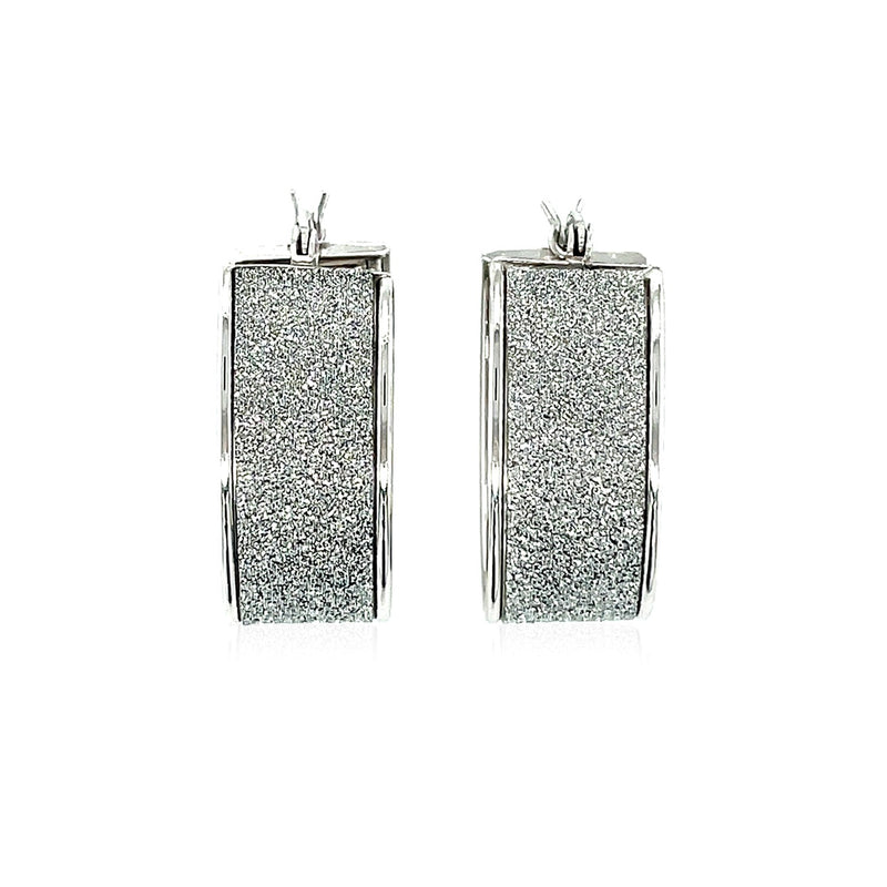 Glitter Textured Wide Oval Hoop Earrings in Sterling Silver - Premium Earrings - Just $78.99! Shop now at Pulse Designer Fashion